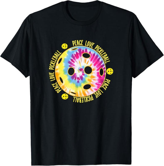 100% Cotton Fun Pickleball Shirt Unisex Peace Love Pickleball Tie Dye T-Shirt
