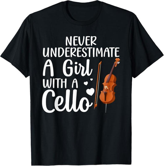 100% Cotton Funny Cello Art For Girls Women Youth Cello Players T-Shirt