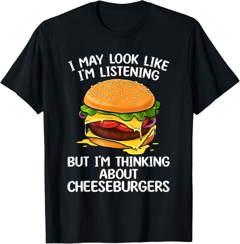 100% Cotton Funny Cheeseburger Design For Men Women  Burger Lovers T-Shirt