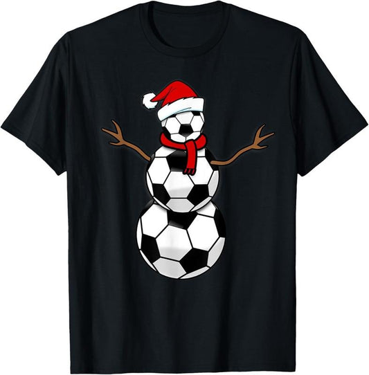 100% Cotton Funny Christmas Soccer Balls Santa Snowman T-Shirt T-Shirt