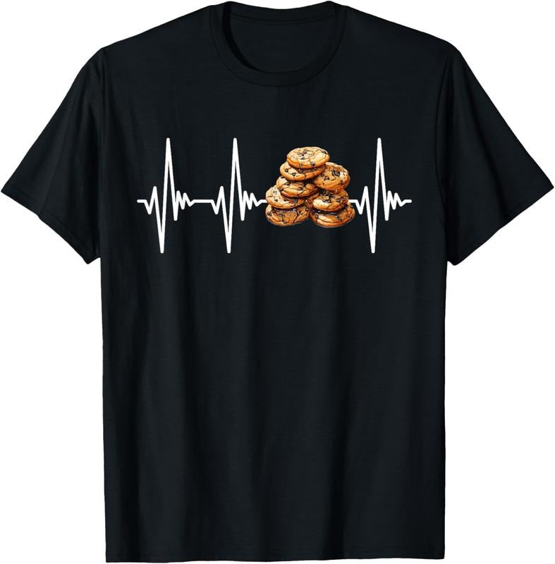 100% Cotton Funny Cookie Heartbeat Design For Cookie Lovers Men Women T-Shirt