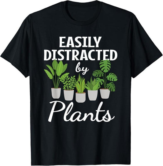 100% Cotton Funny Easily Distracted By Plants Succulent Gardening Garden T-Shirt