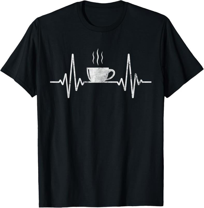 100% Cotton Funny Heartbeat Coffee Shirt Coffee Cup Frequency T-Shirt