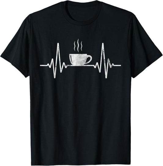 100% Cotton Funny Heartbeat Coffee Shirt Coffee Cup Frequency T-Shirt