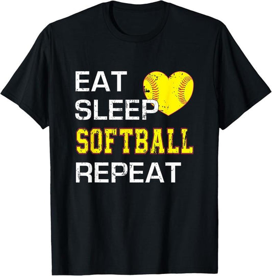100% Cotton Funny Softball Eat Sleep Softball Repeat for Girls Softball T-Shirt