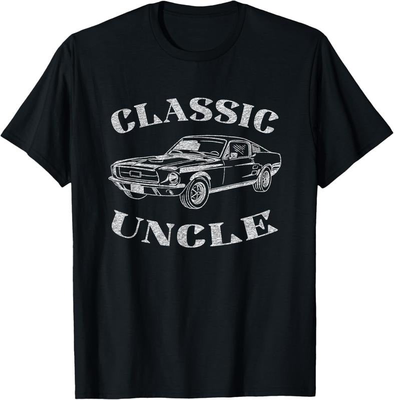 100% Cotton Funny Uncle Saying Classic Car Graphic T-Shirt