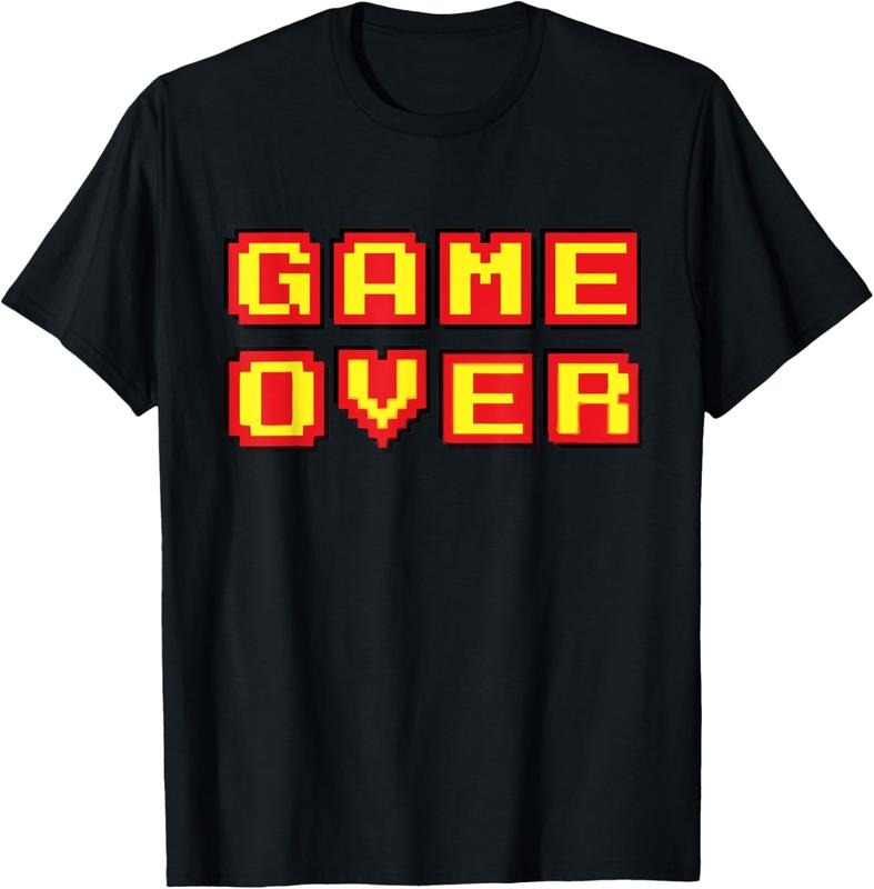 100% Cotton Game Over Vintage Retro Video Games Gaming gift arcade T-Shirt