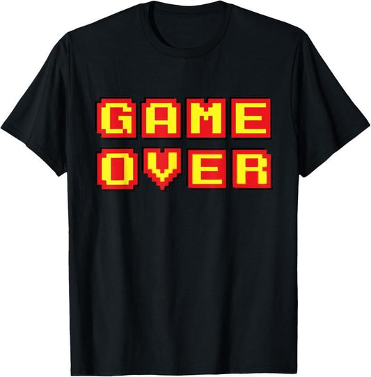 100% Cotton Game Over Vintage Retro Video Games Gaming gift arcade T-Shirt