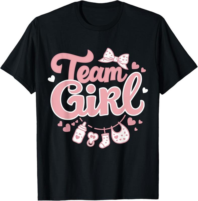 100% Cotton Gender Reveal Party Team Girl  Announcement T-Shirt