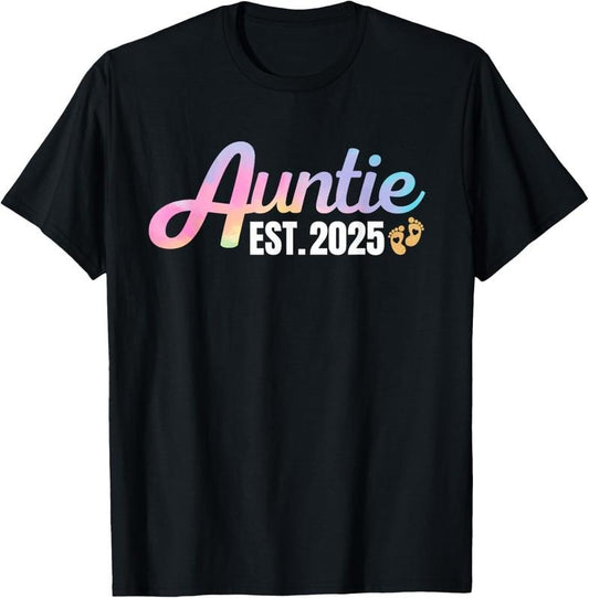 100% Cotton Gifts For New Auntie Est 2025 Tie Dye Promoted to Aunt 2025 T-Shirtstyle{n002}2