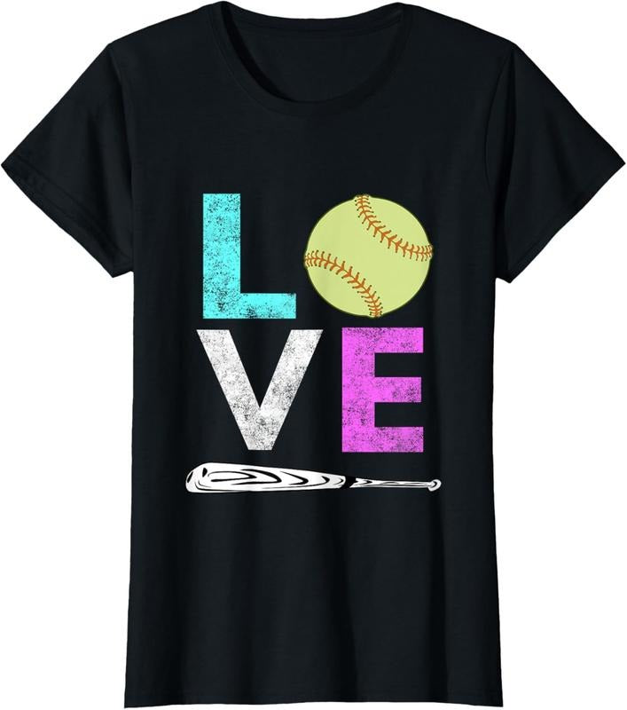100% Cotton Girls Love Softball Best Fun Birthday Gift TShirt