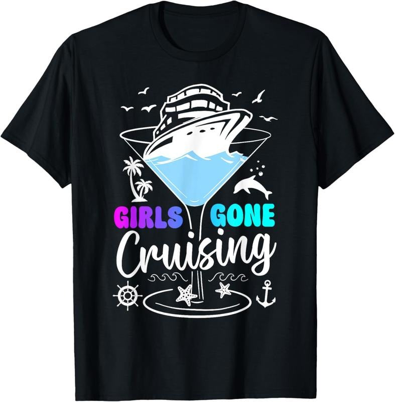 100% Cotton Girls Trip Cruise 2025, Girls Gone Cruising, Birthday Squad T-Shirt