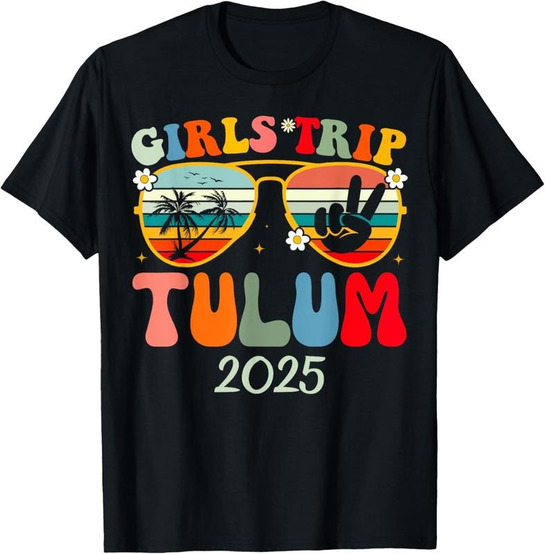 100% Cotton Girls Trip Tulum 2025 Summer Beach Weekend Vacation Matching T-Shirt