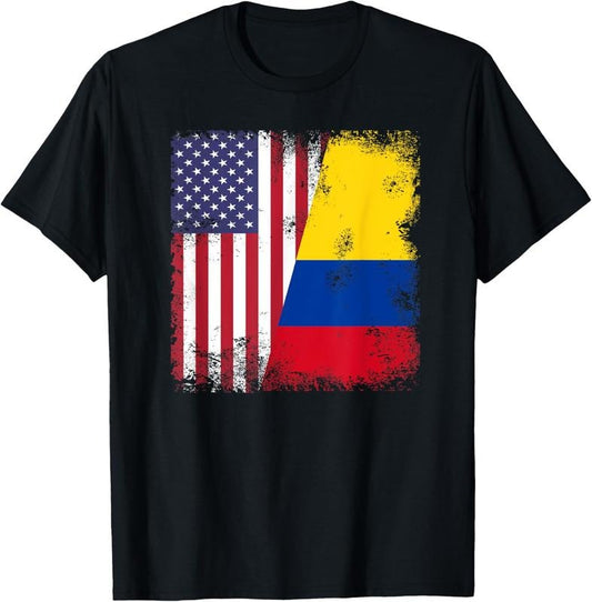100% Cotton Half Colombian Flag | Vintage Colomobia USA Gift T-Shirt