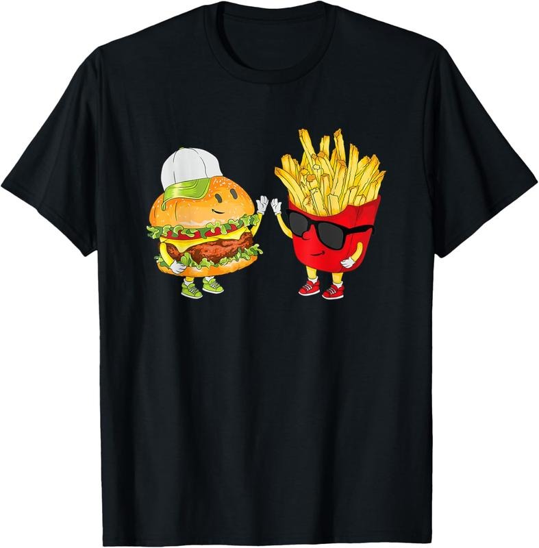 100% Cotton Hamburger Fries High Five | Cool Fun Combo Snacks Funny Gift T-Shirt