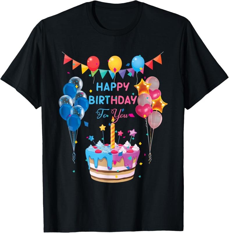 100% Cotton Happy Birthday To You Cake And Balloon Party T-Shirt