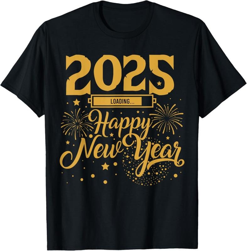 100% Cotton Happy New Year 2025 New Years Party Firework 2025 Loading T-Shirt