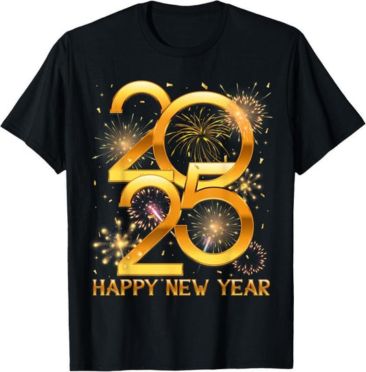 100% Cotton Happy New Year 2025 Shirts Men Women  Fireworks Confetti T-Shirt