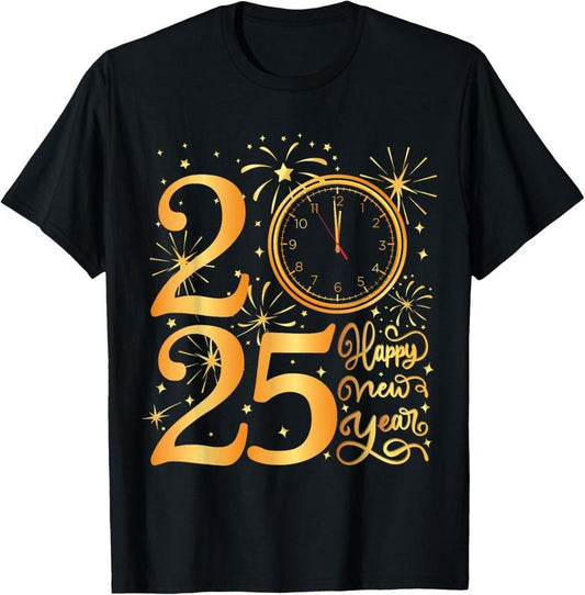 100% Cotton Happy New Year Fireworks 2025 New Years Eve Party Supplies T-Shirt