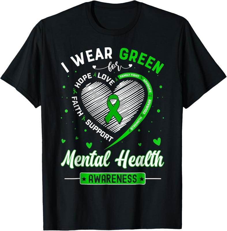 100% Cotton Heart I Wear Green For Mental Health Awareness Month T-Shirt