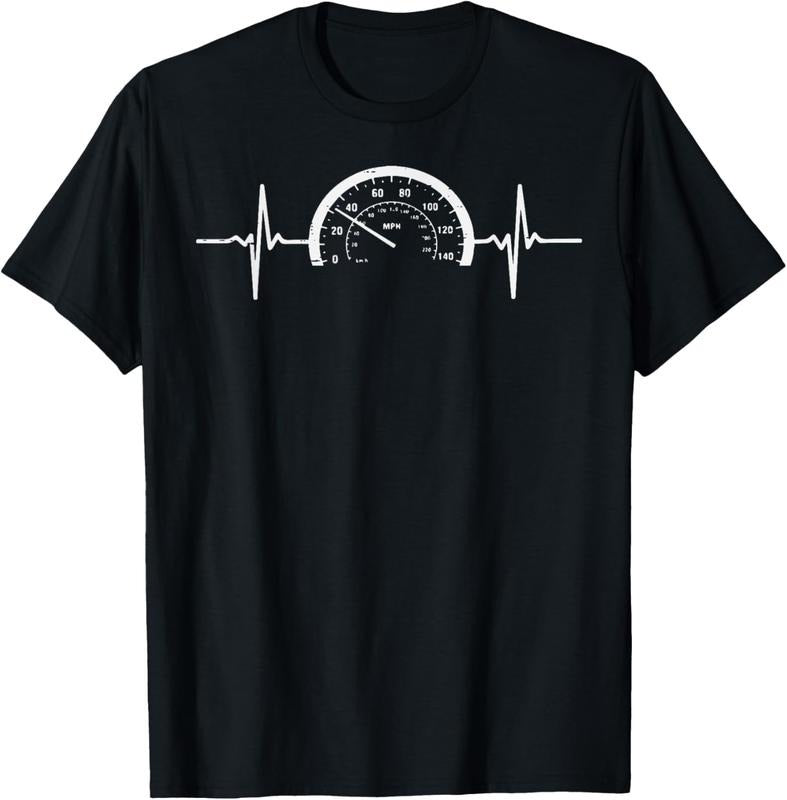 100% Cotton Heartbeat Speedometer Car Guy Auto Garage Racing Men Dad T-Shirt