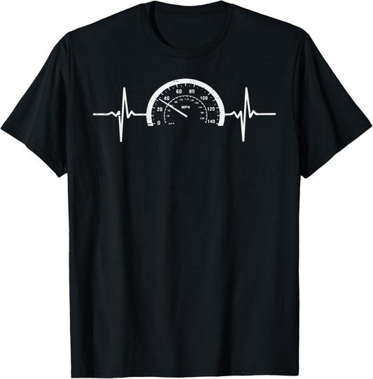 100% Cotton Heartbeat Speedometer Car Guy Auto Garage Racing Men Dad T-Shirt