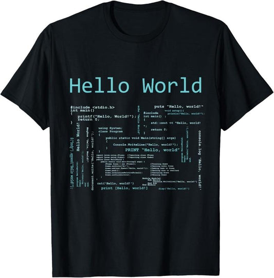 100% Cotton Hello World - Computer Programming Languages T-Shirt