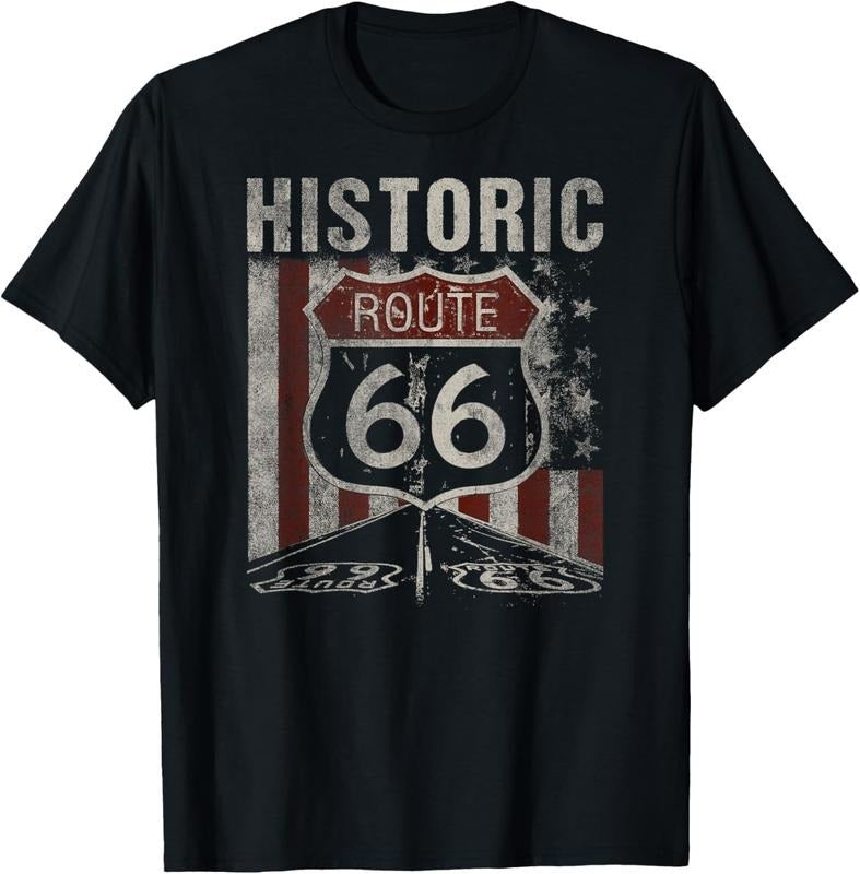 100% Cotton Historic U.S.A. Route 66 Highway Vintage America Road Sign T-Shirt