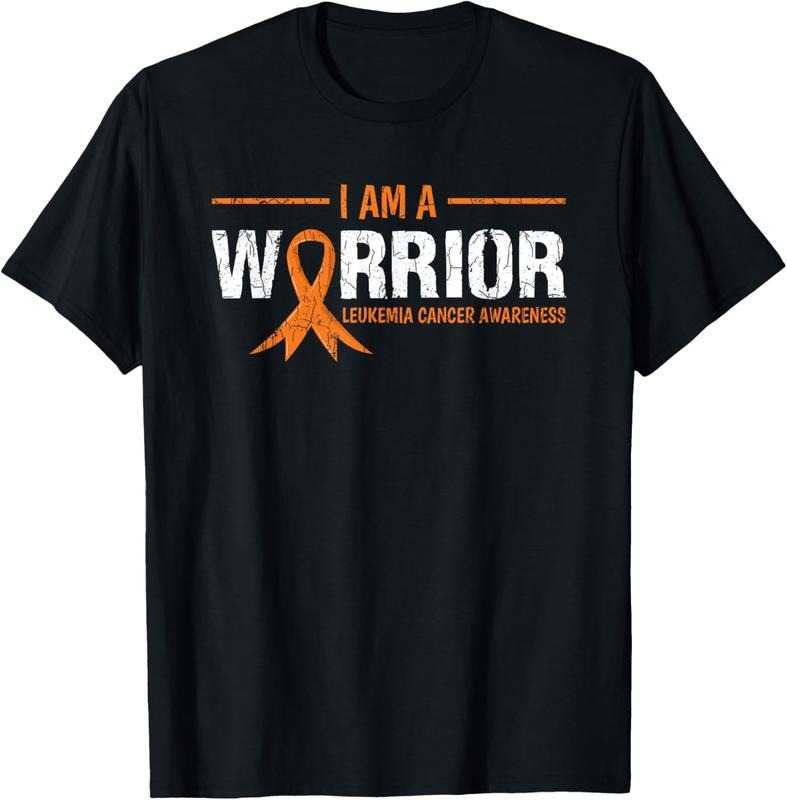 100% Cotton I Am A Warrior Leukemia Awareness Happy Ribbon Graphic T-Shirt