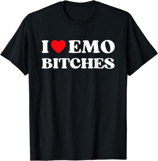 [100% Cotton]I Heart Emo Bitches Funny Quote Red Heart Emo Girl Style T-Shirt