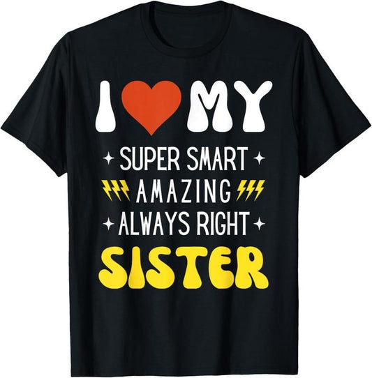 100% Cotton I Heart Love My SISTER Funny Family Matching Retro T-Shirt