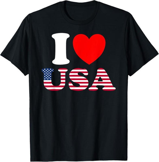 100% Cotton I Heart USA, I Love USA - Fun United States of America T-Shirt