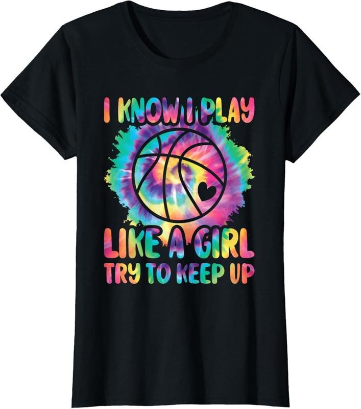 100% Cotton I Know I Play Like A Girl Basketball Player Women Girls s T-Shirt