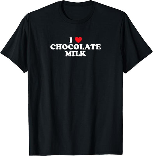 100% Cotton I Love Chocolate Milk Heart T-Shirt Yummy Drink Shirt T-Shirt