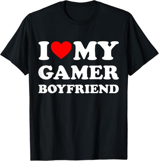 100% Cotton I Love My Gamer Boyfriend Heart Bf Video Games, Gaming T-Shirt
