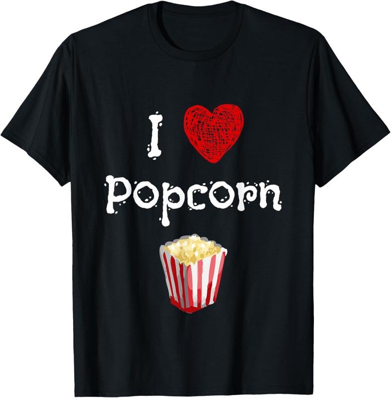 100% Cotton I Love Popcorn T-Shirt Gift For Movie Lovers Popcorn Fans T-Shirt