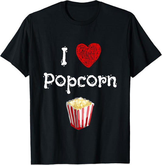 100% Cotton I Love Popcorn T-Shirt Gift For Movie Lovers Popcorn Fans T-Shirt