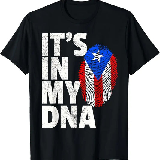 100% Cotton IT'S IN MY DNA Puerto Rico Rican Flag T Shirt Men Women  T-Shirt