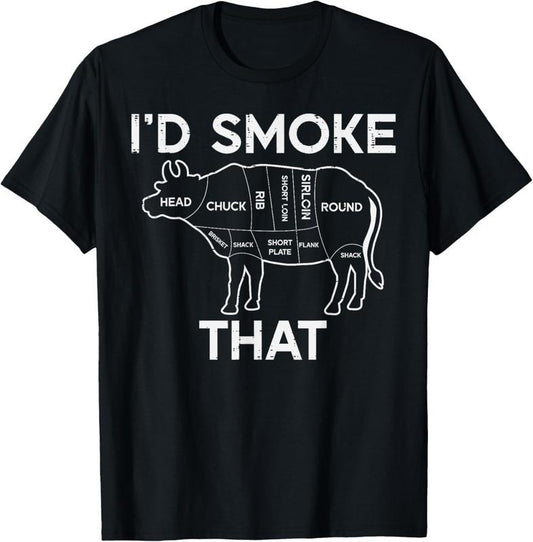 100% Cotton Id Grill That Cow Beef Meat Chart Bbq Barbecue Grill Butcher T-Shirt