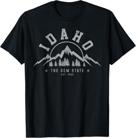 100% Cotton Idaho - The Gem State Est. 1890 Vintage Mountains Gift T-Shirt