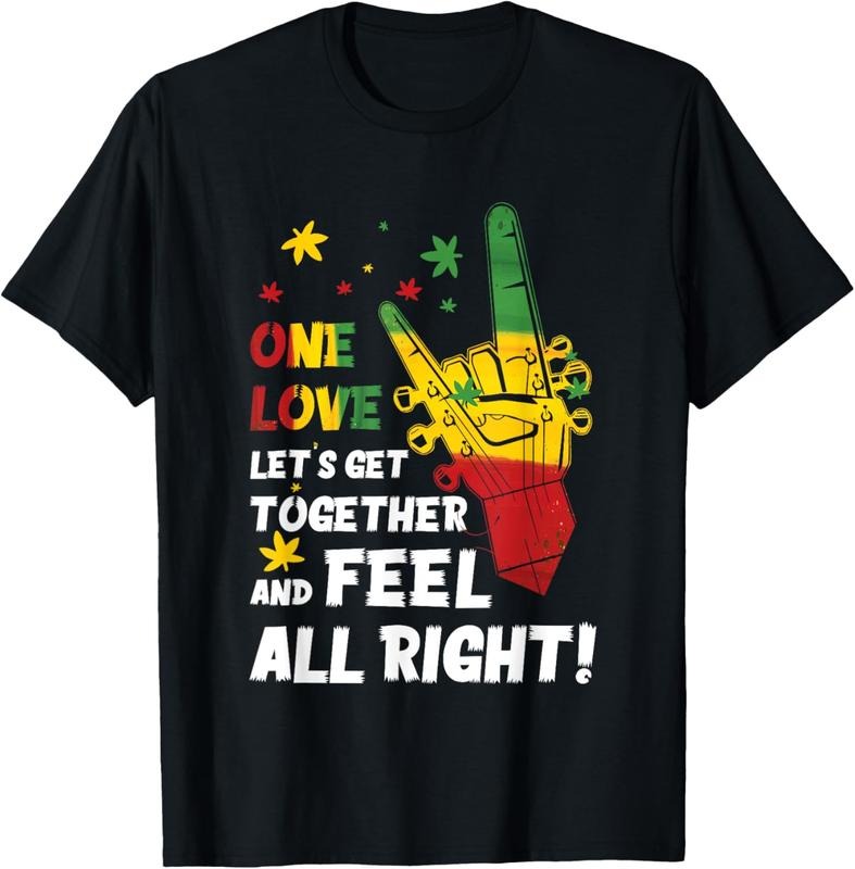 100% Cotton Jamaica 1 Love Reggae Caribbean Together & Feel Alright T-Shirt