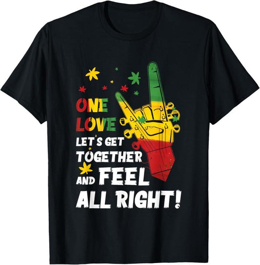 100% Cotton Jamaica 1 Love Reggae Caribbean Together & Feel Alright T-Shirt