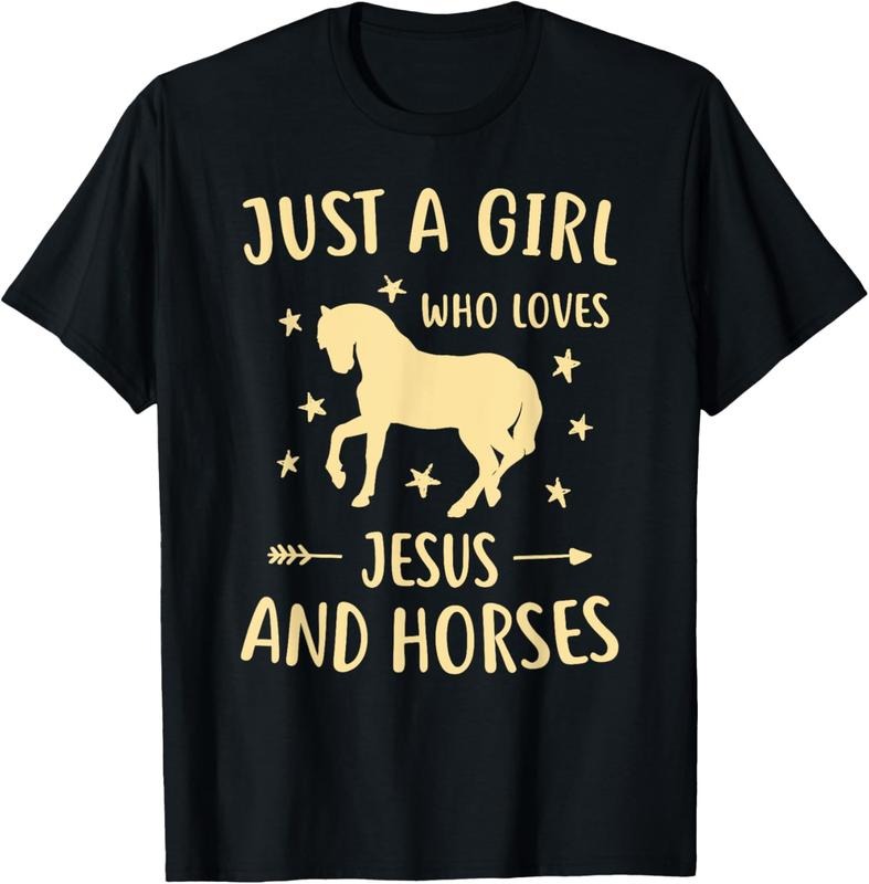 100% Cotton Jesus And Horses For Girls Teens Women Horse Lover Christian T-Shirt