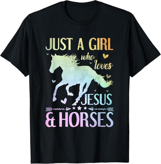 100% Cotton Jesus And Horses, Horse Gifts For Girls, Women T-Shirt