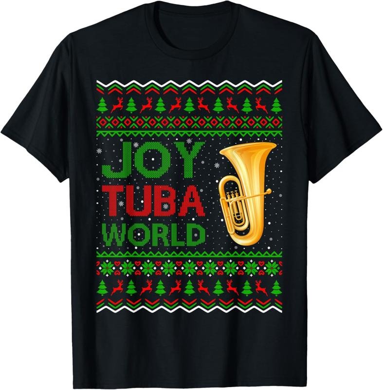 100% Cotton Joy Tuba World Music Lover Xmas Gift Ugly Tuba Christmas T-Shirt