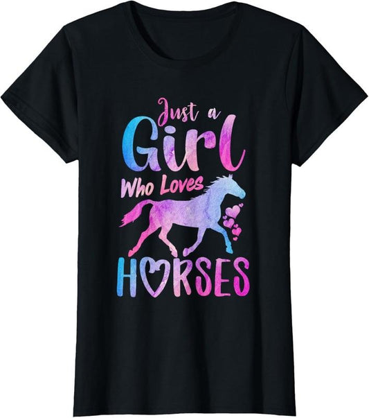 100% Cotton Just A Girl Who Loves Horses Riding Cute Horse Girls Women T-Shirt