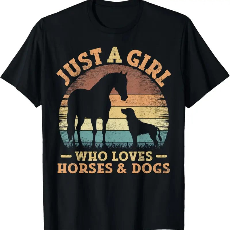 100% Cotton Just A Girl Who Loves Horses and Dogs Women Girls T-Shirt