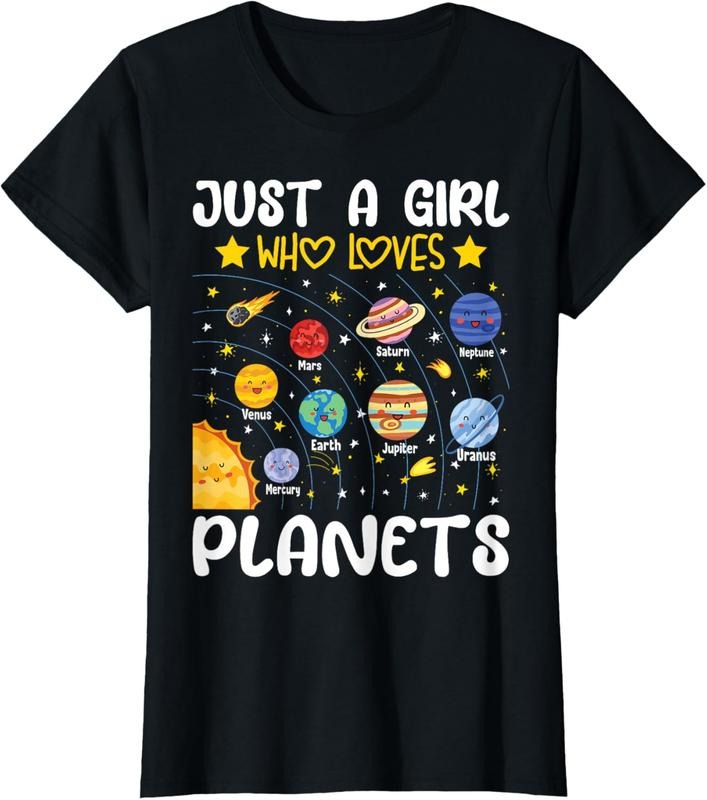 100% Cotton Just A Girl Who Loves Planets Solar Space Science Lover Girl T-Shirt