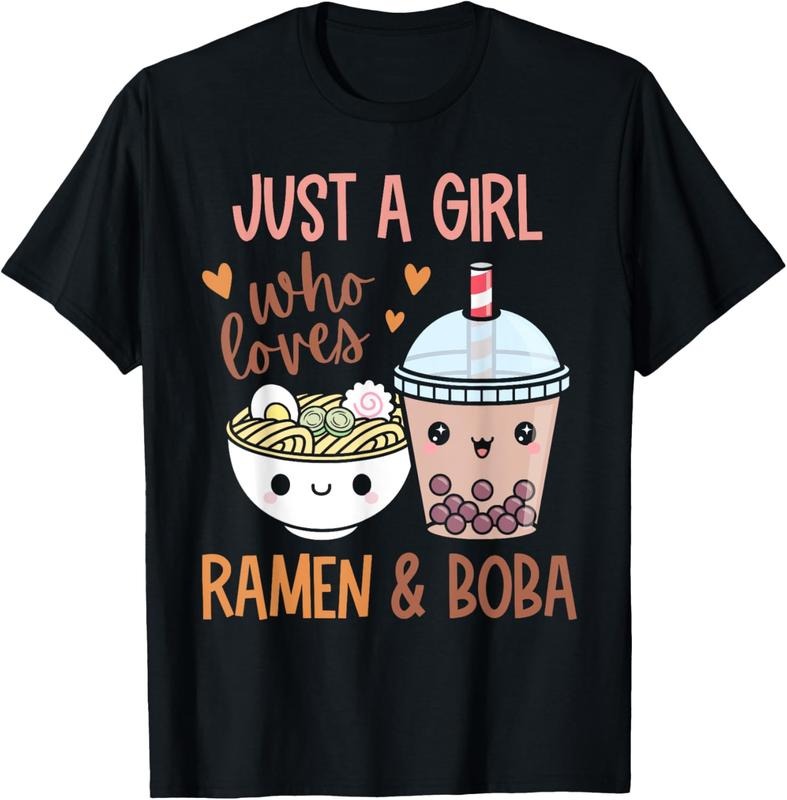 100% Cotton Just A Girl Who Loves Ramen And Boba Bubble Tea Japanese T-Shirt