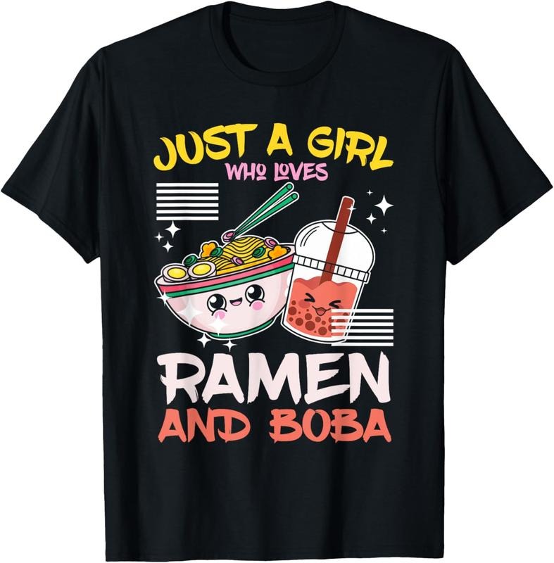 100% Cotton Just A Girl Who Loves Ramen And Boba Bubble Tea Japanese T-Shirtstyle{n002}2